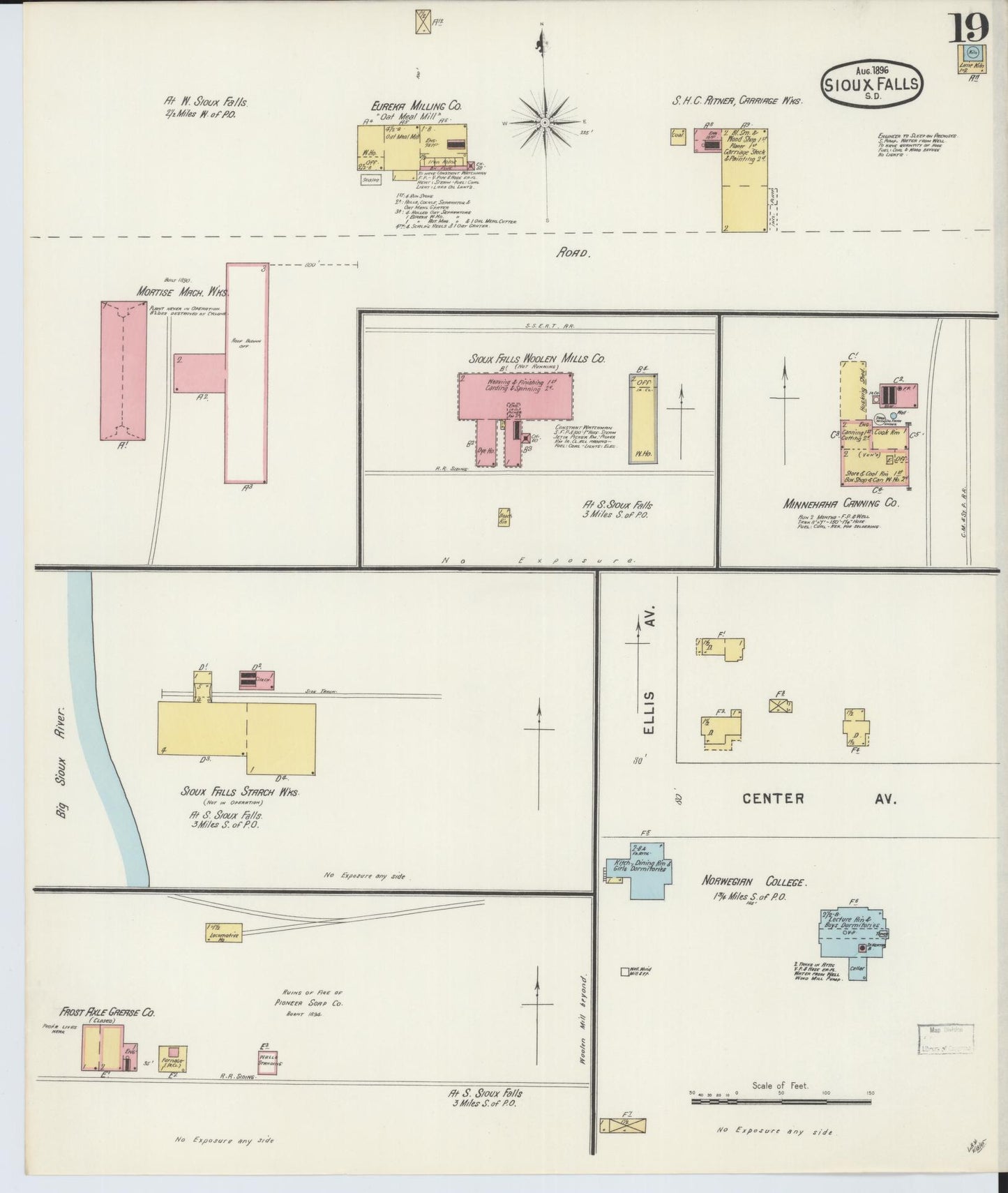 Sanborn Fire Insurance Map from Sioux Falls, Minnehaha County, South Dakota (1896), Sheet #0019 - Historic Sanborn Fire Insurance Map Print, vintage old map wall art, antique decor, genealogy gift, South Dakota South Dakota map