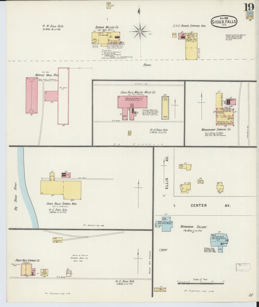 Sanborn Fire Insurance Map from Sioux Falls, Minnehaha County, South Dakota (1896), Sheet #0019 - Historic Sanborn Fire Insurance Map Print, vintage old map wall art, antique decor, genealogy gift, South Dakota South Dakota map
