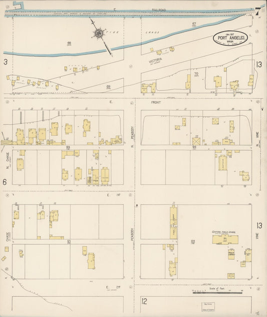 Sanborn Fire Insurance Map from Port Angeles, Clallam County, Washington (1917), Sheet #0007 - Historic Sanborn Fire Insurance Map Print, vintage old map wall art, antique decor, genealogy gift, Washington Washington map