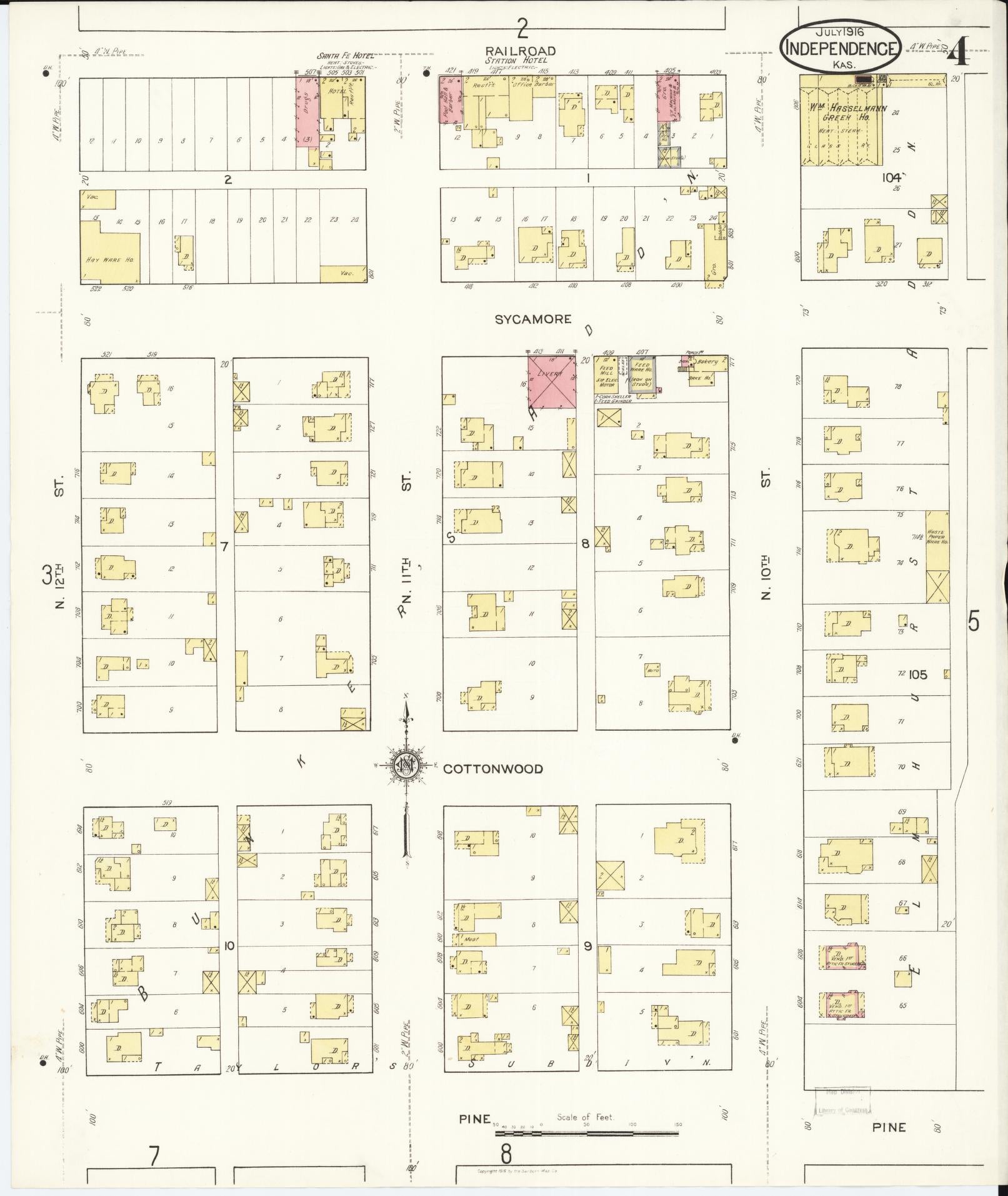 Sanborn Fire Insurance Map from Independence, Montgomery County, Kansas (1916), Sheet #0004 - Complete Map Set gallery image, historic Sanborn map, vintage wall art, Kansas Kansas