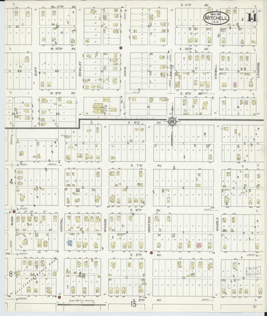 Sanborn Fire Insurance Map from Mitchell, Davison County, South Dakota (1914), Sheet #0014 - Historic Sanborn Fire Insurance Map Print, vintage old map wall art, antique decor, genealogy gift, South Dakota South Dakota map