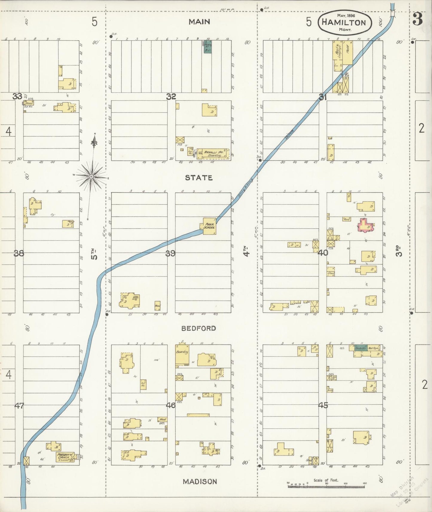 Sanborn Fire Insurance Map from Hamilton, Ravalli County, Montana (1896), Sheet #0003 - Historic Sanborn Fire Insurance Map Print, vintage old map wall art, antique decor, genealogy gift, Montana Montana map