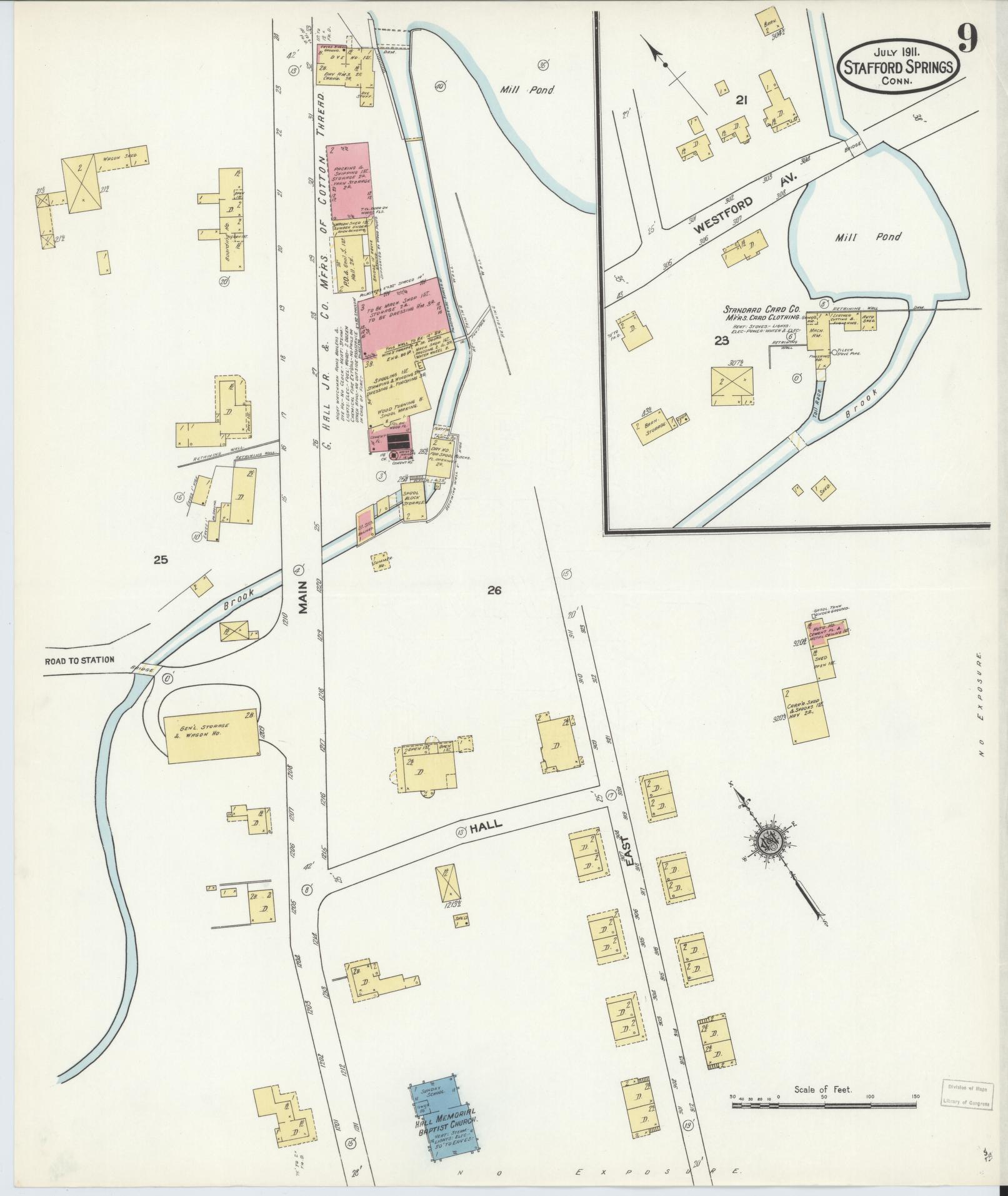 Sanborn Fire Insurance Map from Stafford Springs, Tolland County, Connecticut (1911), Sheet #0009 - Complete Map Set gallery image, historic Sanborn map, vintage wall art, Connecticut Connecticut