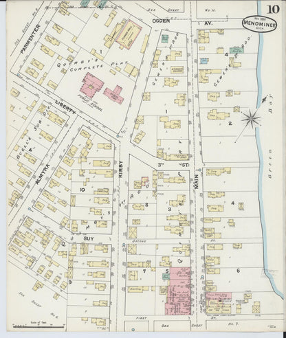 Sanborn Fire Insurance Map from Menominee, Menominee County, Michigan (1890), Sheet #0010 - Historic Sanborn Fire Insurance Map Print, vintage old map wall art, antique decor, genealogy gift, Michigan Michigan map