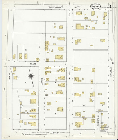 Sanborn Fire Insurance Map from Starke, Bradford County, Florida (1920), Sheet #0003 - Complete Map Set gallery image, historic Sanborn map, vintage wall art, Florida Florida