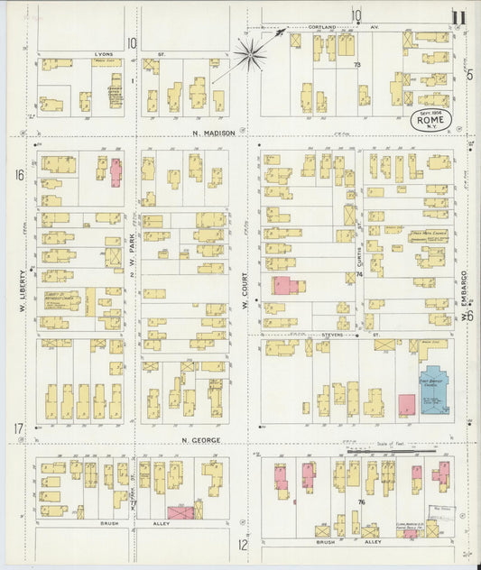 Sanborn Fire Insurance Map from Rome, Oneida County, New York (1904), Sheet #0011 - Historic Sanborn Fire Insurance Map Print, vintage old map wall art, antique decor, genealogy gift, New York New York map