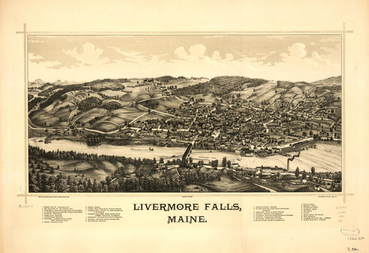 Livermore Falls, Maine. (1889) – Historic Bird’s-Eye View Panorama Print