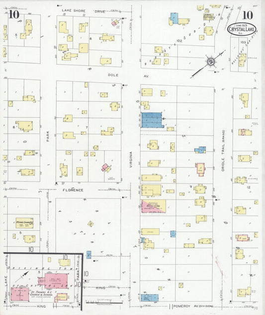 Sanborn Fire Insurance Map from Crystal Lake, McHenry County, Illinois (1929), Sheet #0010 - Historic Sanborn Fire Insurance Map Print, vintage old map wall art, antique decor, genealogy gift, Illinois Illinois map