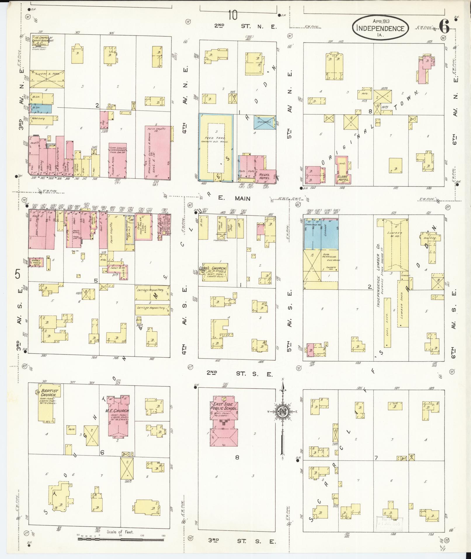 Sanborn Fire Insurance Map from Independence, Buchanan County, Iowa (1913), Sheet #0006 - Historic Sanborn Fire Insurance Map Print, vintage old map wall art