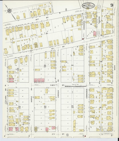 Sanborn Fire Insurance Map from Wellsville, Columbiana County, Ohio (1915), Sheet #0009 - Historic Sanborn Fire Insurance Map Print, vintage old map wall art, antique decor, genealogy gift, Ohio Ohio map