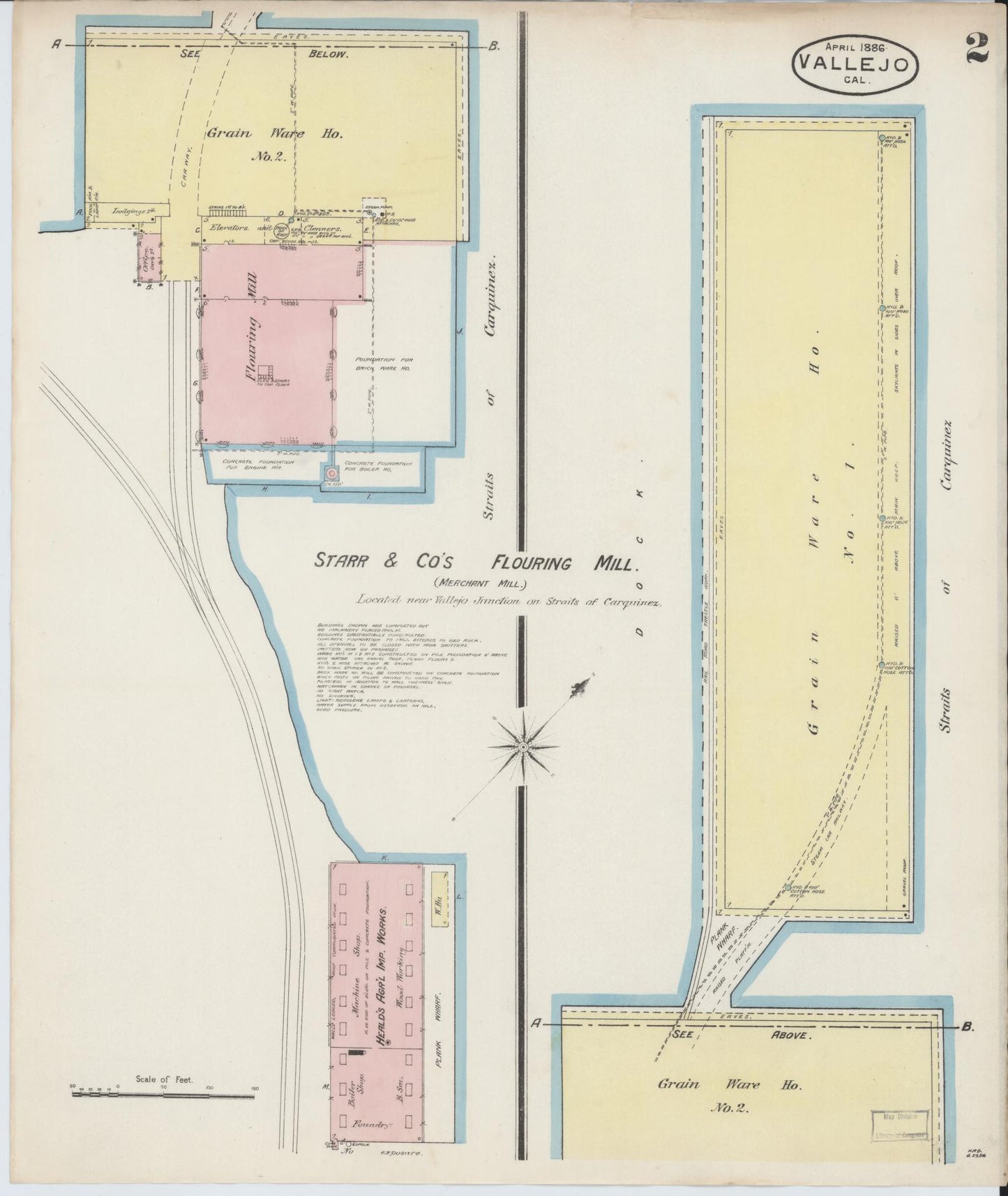Sanborn Fire Insurance Map from Vallejo, Solano County, California (1886), Sheet #0002 - Complete Map Set gallery image, historic Sanborn map, vintage wall art, California California