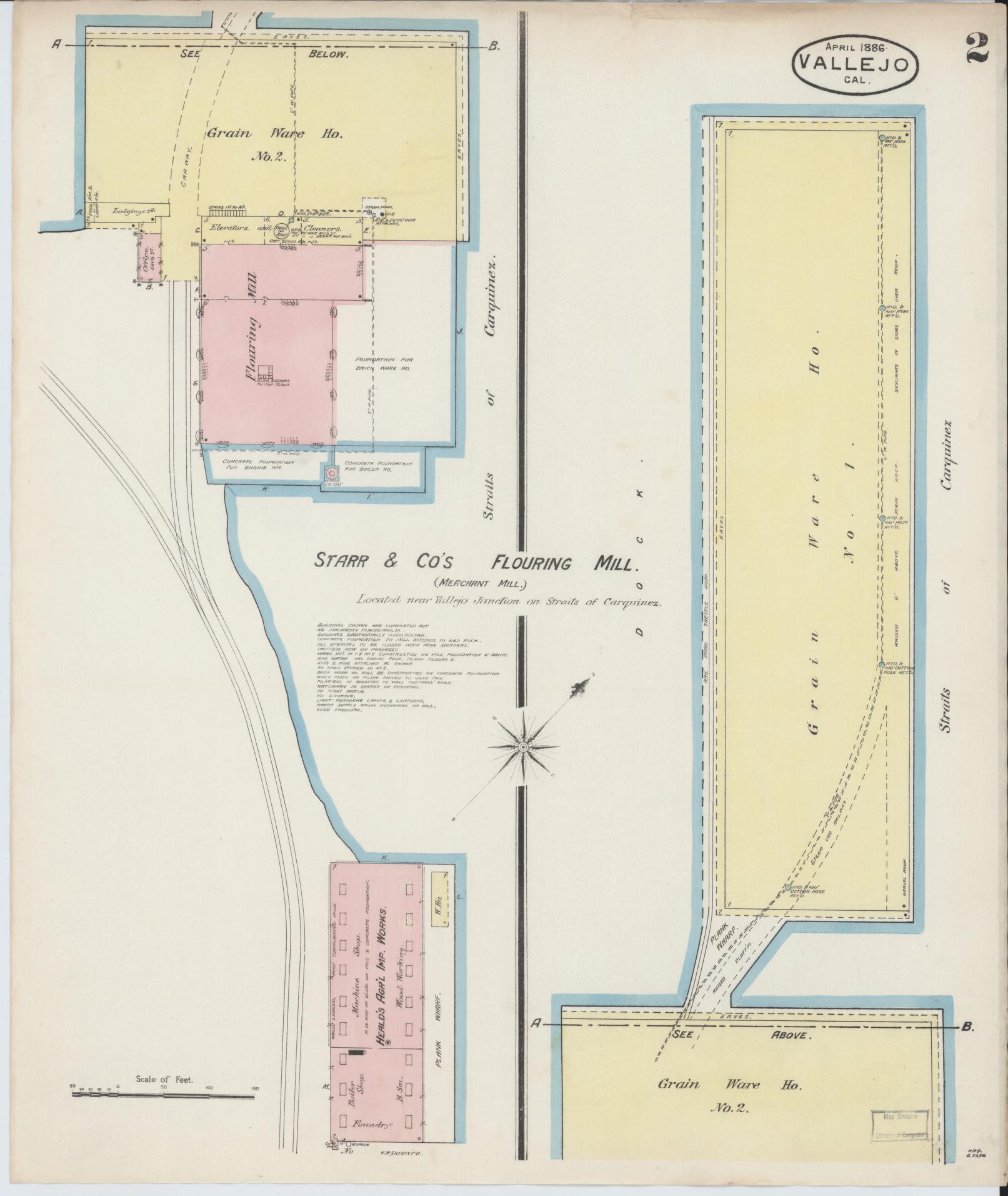 Sanborn Fire Insurance Map from Vallejo, Solano County, California (1886), Sheet #0002 - Complete Map Set gallery image, historic Sanborn map, vintage wall art, California California