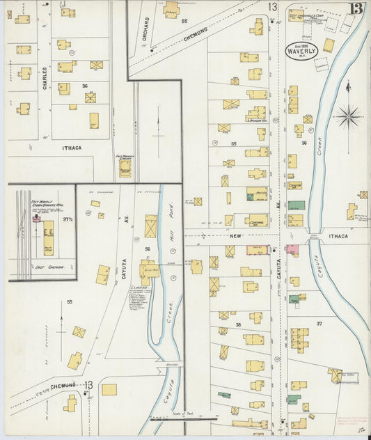 Sanborn Fire Insurance Map from Waverly, Tioga County, New York (1898), Sheet #0013 - Historic Sanborn Fire Insurance Map Print, vintage old map wall art, antique decor, genealogy gift, New York New York map