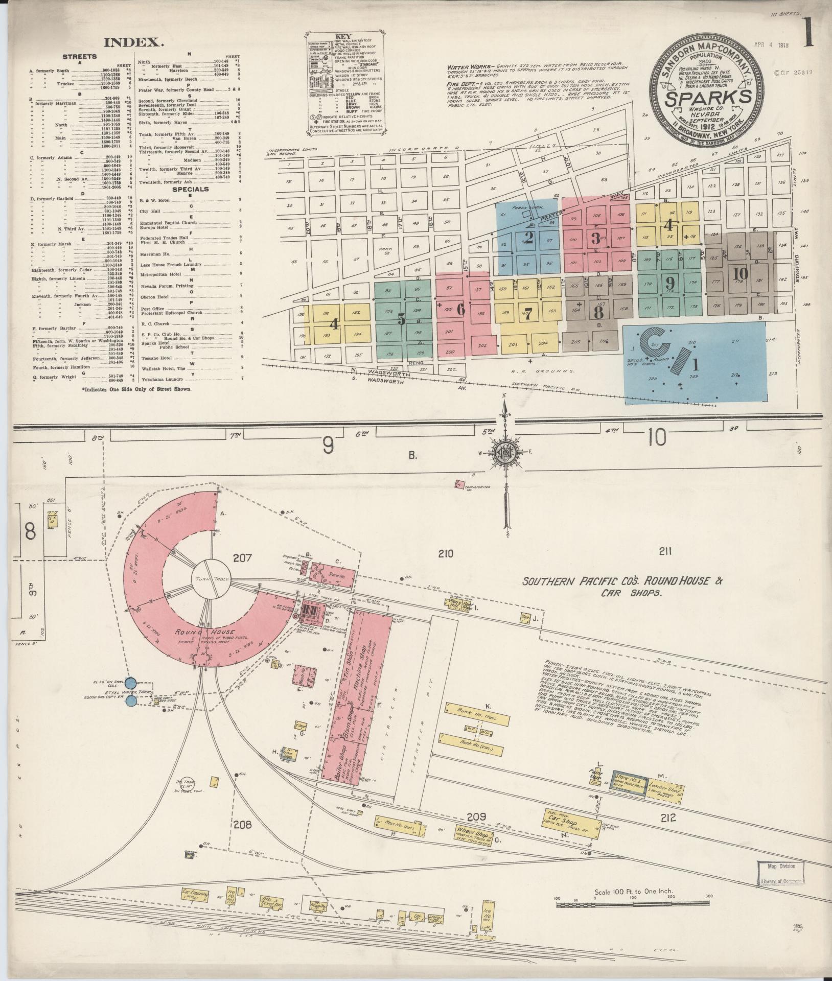 Sanborn Fire Insurance Map from Sparks, Washoe County, Nevada (1912), Sheet #0001 - Complete Map Set gallery image, historic Sanborn map, vintage wall art, Nevada Nevada
