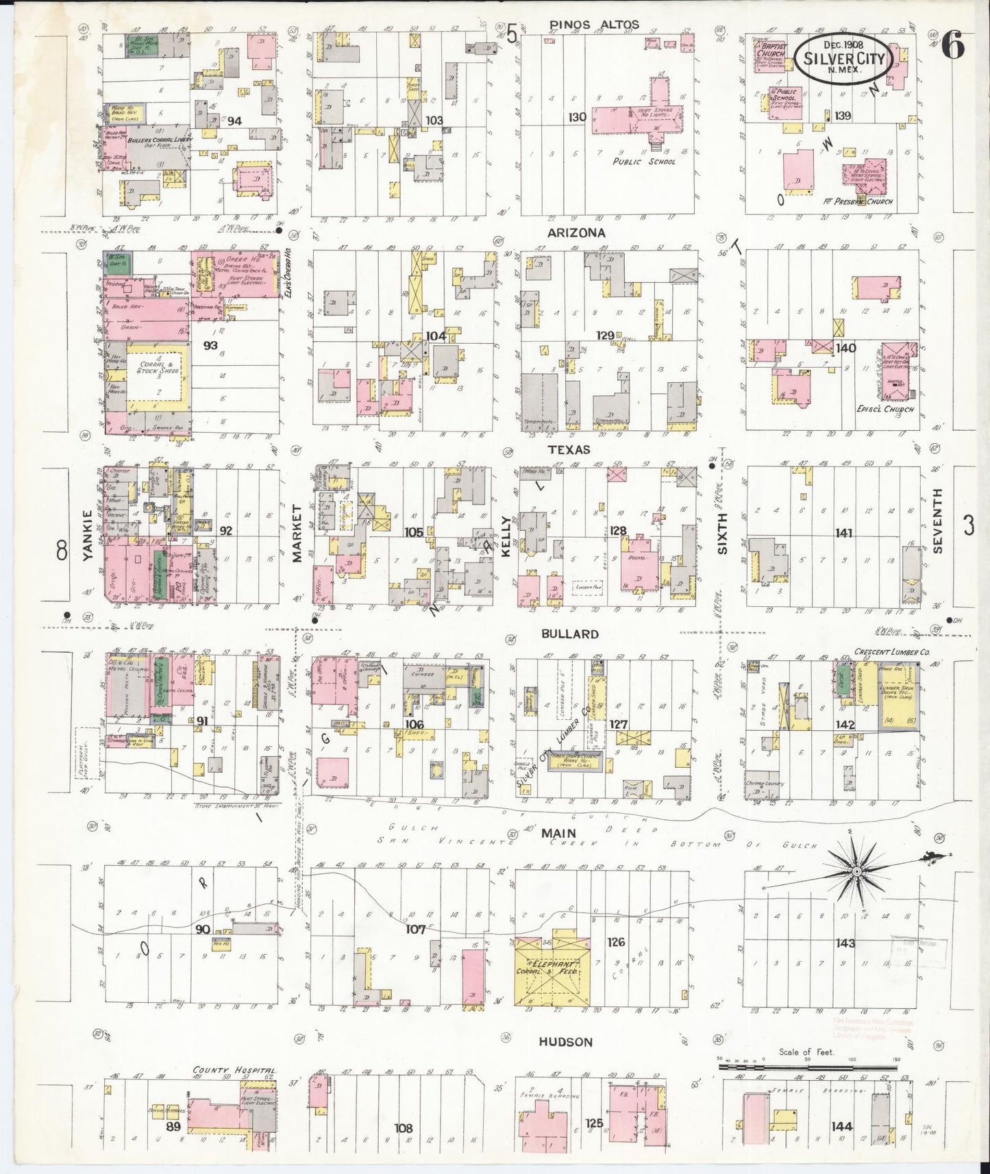 Sanborn Fire Insurance Map from Silver City, Grant County, New Mexico (1908), Sheet #0006 - Complete Map Set gallery image, historic Sanborn map, vintage wall art, New Mexico New Mexico