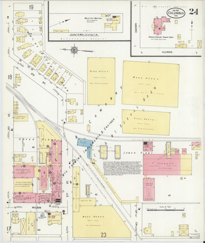 Sanborn Fire Insurance Map from Columbus, Bartholomew County, Indiana (1912), Sheet #0024 - Historic Sanborn Fire Insurance Map Print, vintage old map wall art, antique decor, genealogy gift, Indiana Indiana map