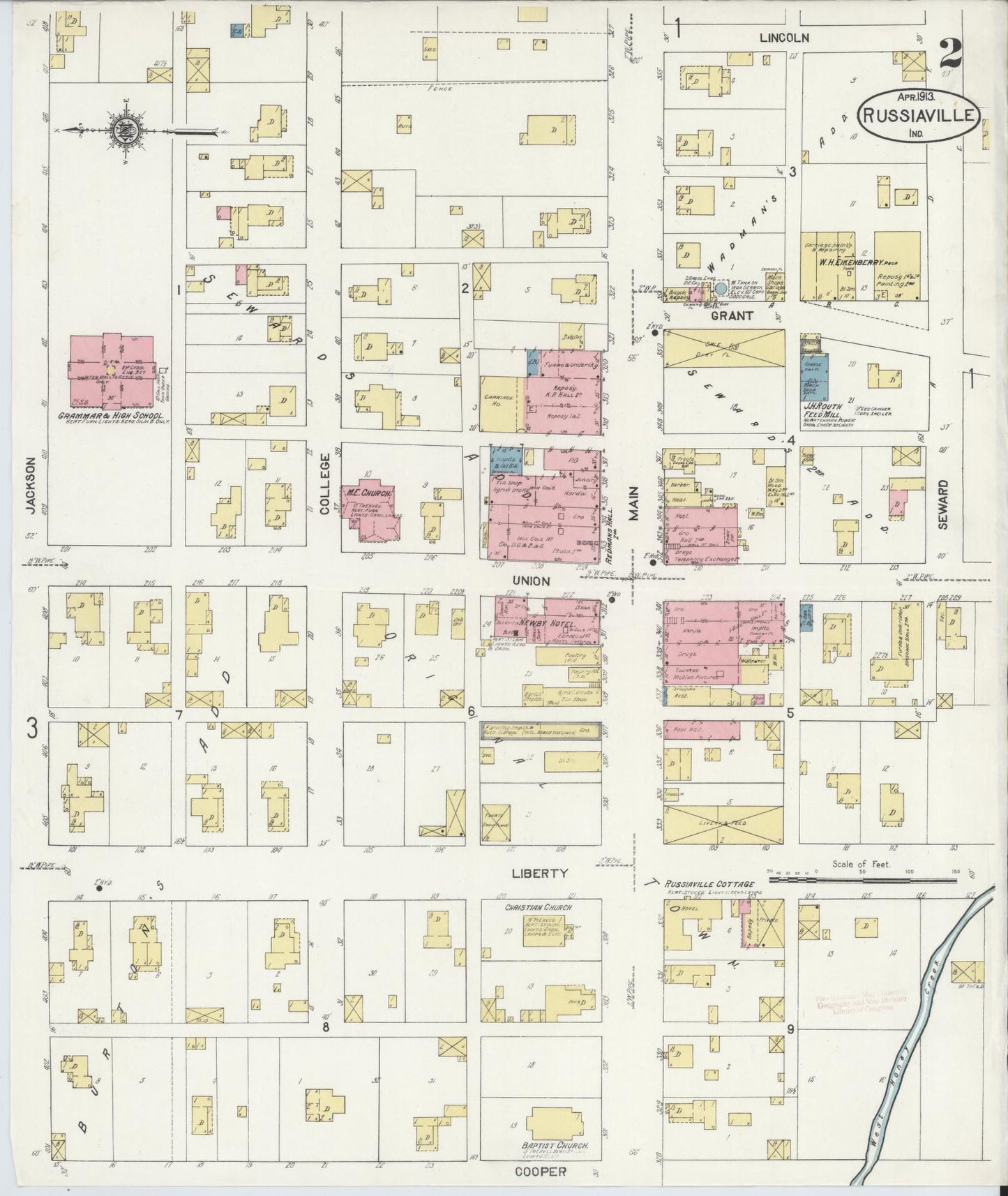 Sanborn Fire Insurance Map from Russiaville, Howard County, Indiana (1913), Sheet #0002 - Complete Map Set gallery image, historic Sanborn map, vintage wall art, Indiana Indiana