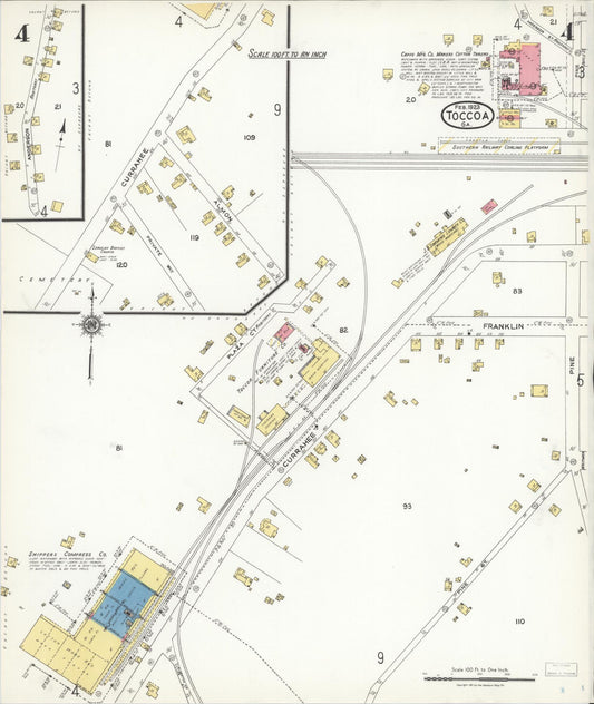 Sanborn Fire Insurance Map from Toccoa, Stephens County, Georgia (1923), Sheet #0004 - Historic Sanborn Fire Insurance Map Print, vintage old map wall art, antique decor, genealogy gift, Georgia Georgia map