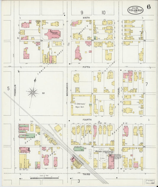 Sanborn Fire Insurance Map from Columbus, Bartholomew County, Indiana (1898), Sheet #0006 - Historic Sanborn Fire Insurance Map Print, vintage old map wall art, antique decor, genealogy gift, Indiana Indiana map