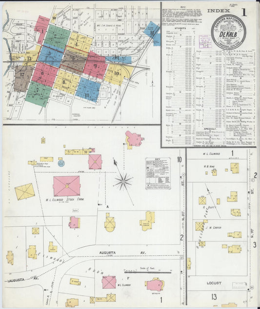 Sanborn Fire Insurance Map from De Kalb, De Kalb County, Illinois (1905), Sheet #0001 - Complete Map Set gallery image, historic Sanborn map, vintage wall art, Illinois Illinois