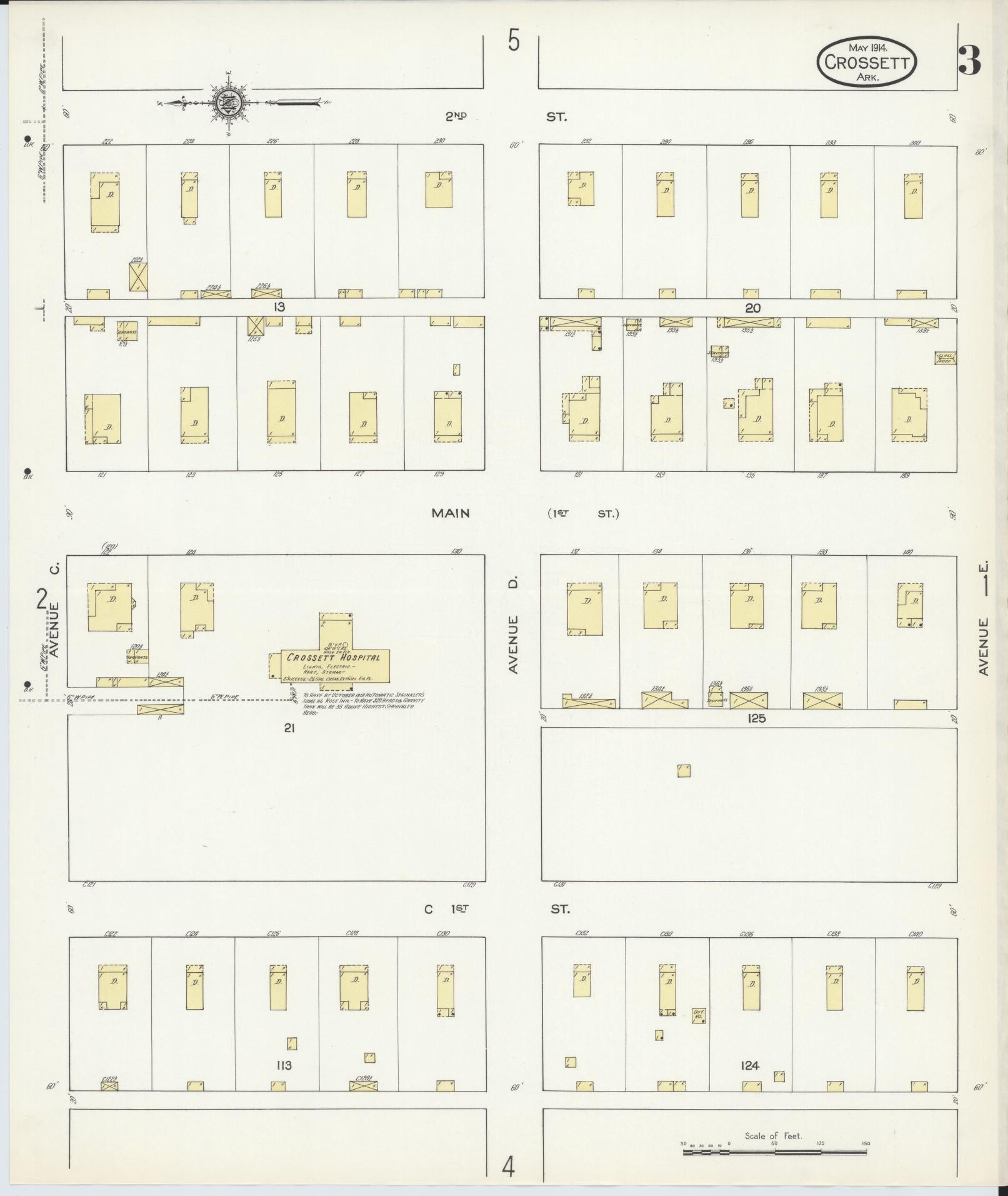 Sanborn Fire Insurance Map from Crossett, Ashley County, Arkansas (1914), Sheet #0003 - Historic Sanborn Fire Insurance Map Print, vintage old map wall art, antique decor, genealogy gift, Arkansas Arkansas map