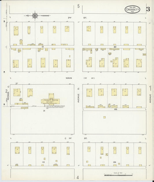 Sanborn Fire Insurance Map from Crossett, Ashley County, Arkansas (1914), Sheet #0003 - Historic Sanborn Fire Insurance Map Print, vintage old map wall art, antique decor, genealogy gift, Arkansas Arkansas map