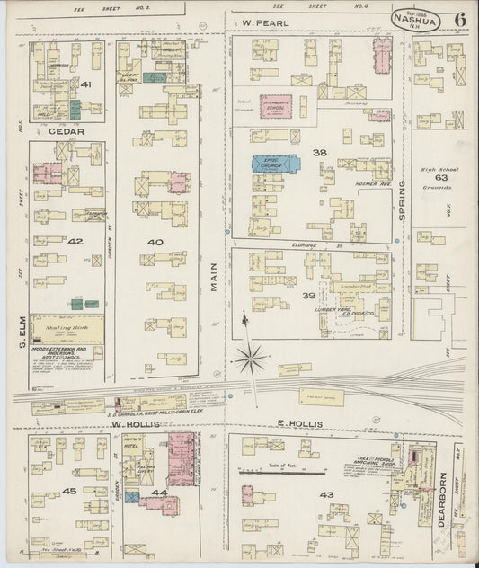 Sanborn Fire Insurance Map from Nashua, Hillsborough County, New Hampshire (1885), Sheet #0006 - Historic Sanborn Fire Insurance Map Print, vintage old map wall art, antique decor, genealogy gift, New Hampshire New Hampshire map