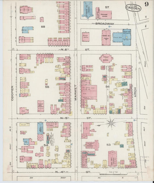 Sanborn Fire Insurance Map from Camden, Camden County, New Jersey (1885), Sheet #0009 - Historic Sanborn Fire Insurance Map Print, vintage old map wall art, antique decor, genealogy gift, New Jersey New Jersey map