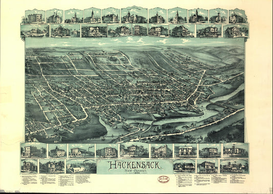 Hackensack, New Jersey (1896) – Historic Bird’s-Eye View Panorama Print