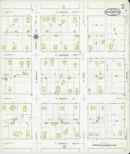 Sanborn Fire Insurance Map from Weatherford, Custer County, Oklahoma (1918), Sheet #0007 - Complete Map Set gallery image, historic Sanborn map, vintage wall art, Oklahoma Oklahoma
