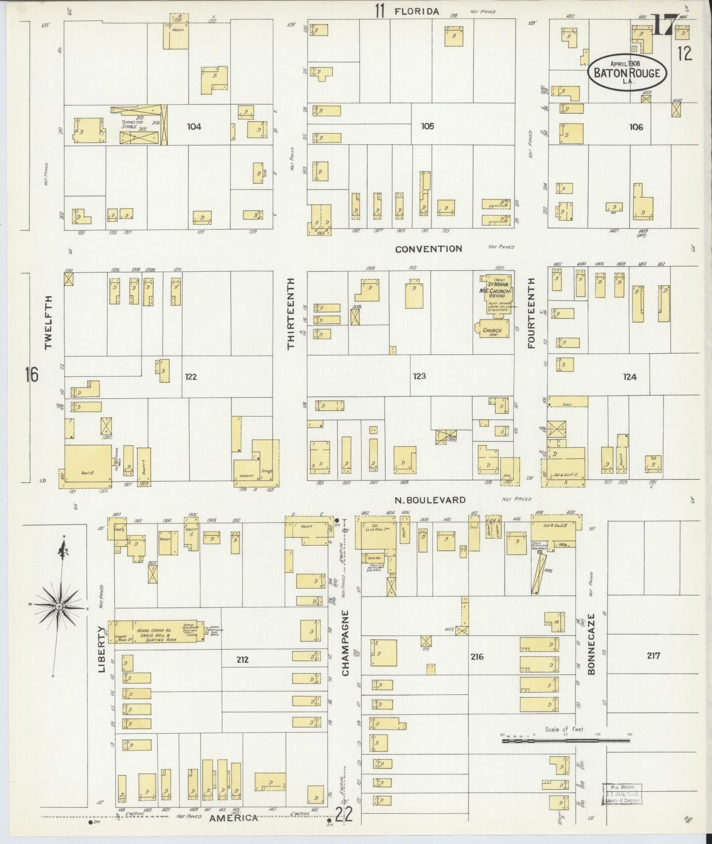 Sanborn Fire Insurance Map from Baton Rouge, East Baton Rouge Parish, Louisiana (1908), Sheet #0017 - Complete Map Set gallery image, historic Sanborn map, vintage wall art, Louisiana Louisiana