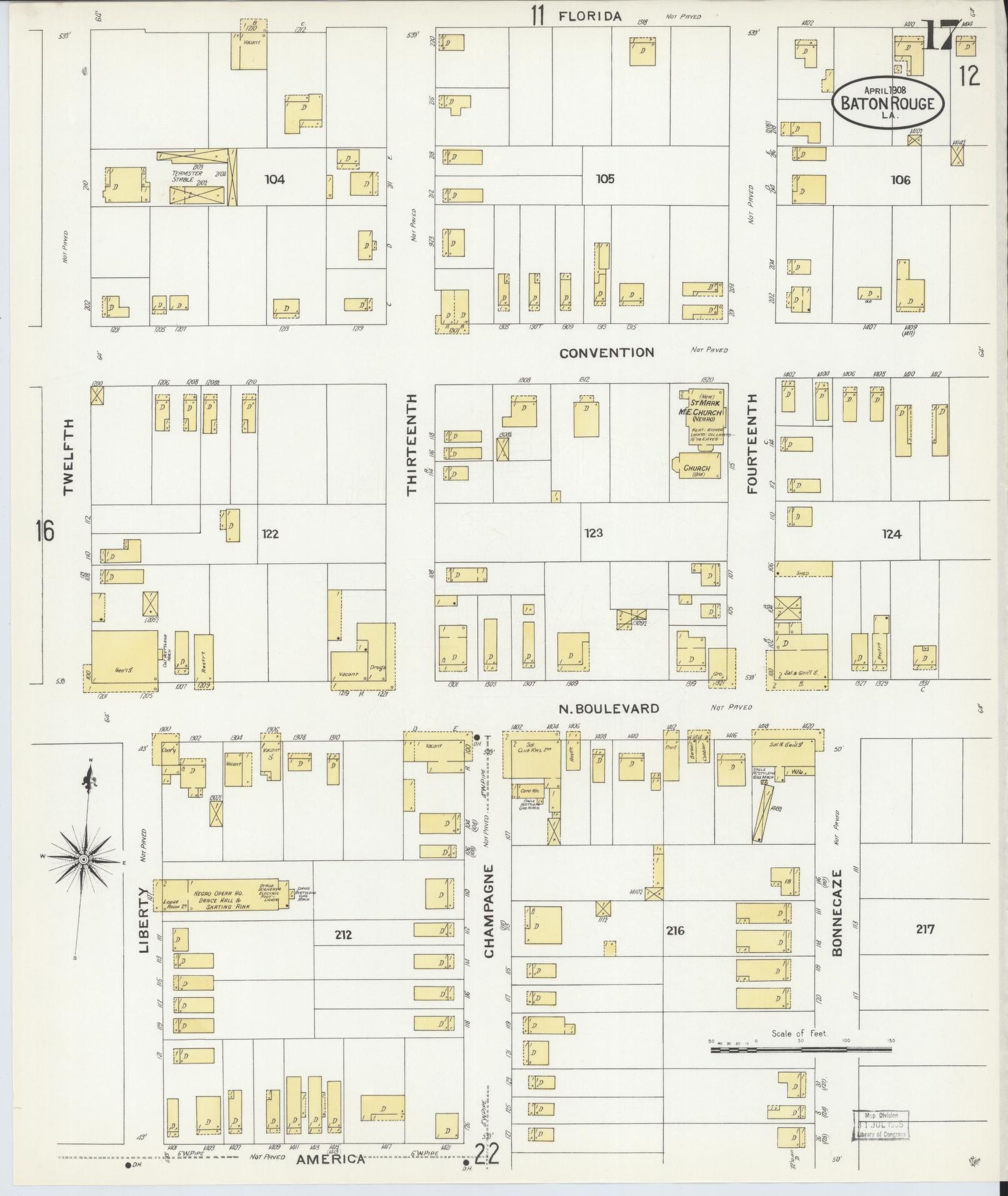Sanborn Fire Insurance Map from Baton Rouge, East Baton Rouge Parish, Louisiana (1908), Sheet #0017 - Complete Map Set gallery image, historic Sanborn map, vintage wall art, Louisiana Louisiana