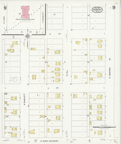 Sanborn Fire Insurance Map from Hobart, Kiowa County, Oklahoma (1926), Sheet #0009 - Complete Map Set gallery image, historic Sanborn map, vintage wall art, Oklahoma Oklahoma