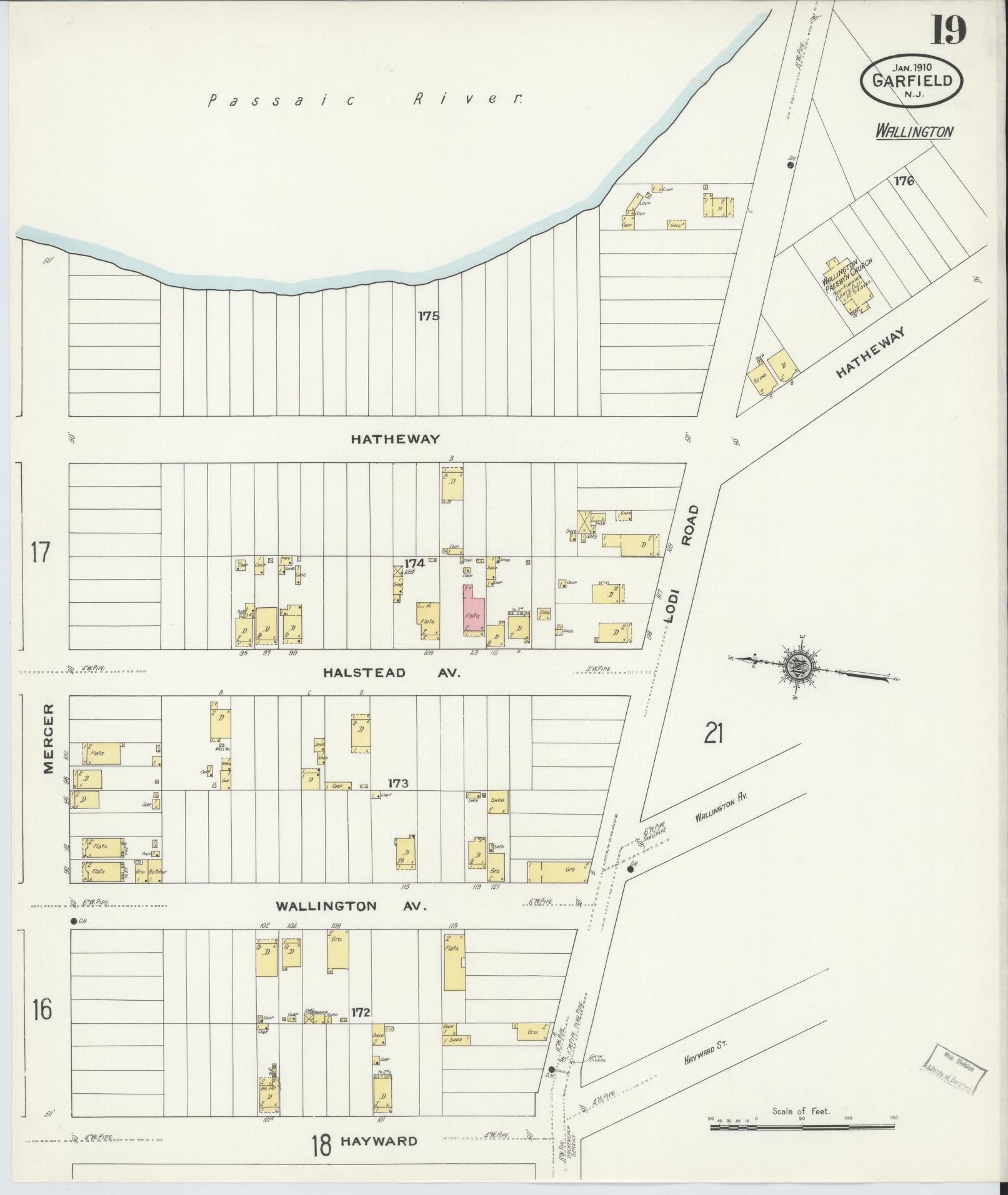 Sanborn Fire Insurance Map from Garfield, Bergen County, New Jersey (1910), Sheet #0019 - Complete Map Set gallery image, historic Sanborn map, vintage wall art, New Jersey New Jersey