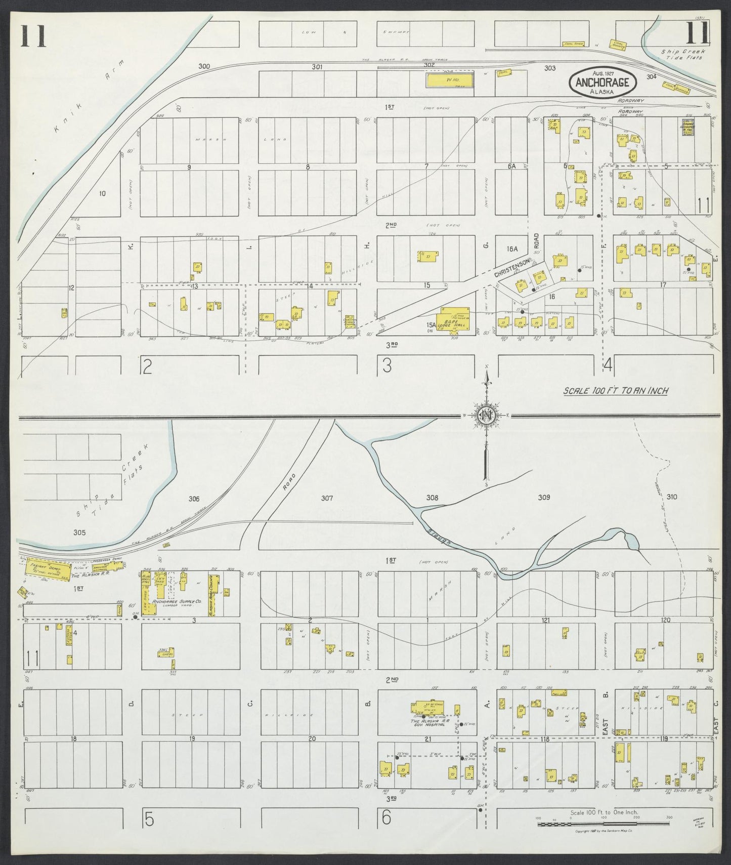 anchorage census division, Alaska - 1927 - Sanborn Fire Insurance Map, Sheet 0011 - Historic Sanborn Fire Insurance Map Print, anchorage census division Alaska 1927 0011 vintage old map wall art