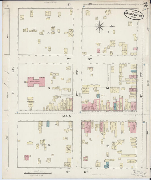 Sanborn Fire Insurance Map from Sauk Centre, Stearns County, Minnesota (1885), Sheet #0002 - Historic Sanborn Fire Insurance Map Print, vintage old map wall art, antique decor, genealogy gift, Minnesota Minnesota map