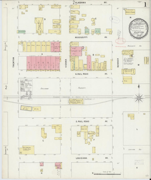 Sanborn Fire Insurance Map from Ruston, Lincoln Parish, Louisiana. (1898) – Historic Sanborn Fire Insurance Map Print
