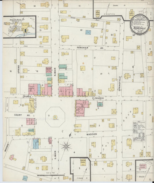 Sanborn Fire Insurance Map from Berryville, Carroll County, Arkansas (1897), Sheet #0001 - Historic Sanborn Fire Insurance Map Print, vintage old map wall art, antique decor, genealogy gift, Arkansas Arkansas map