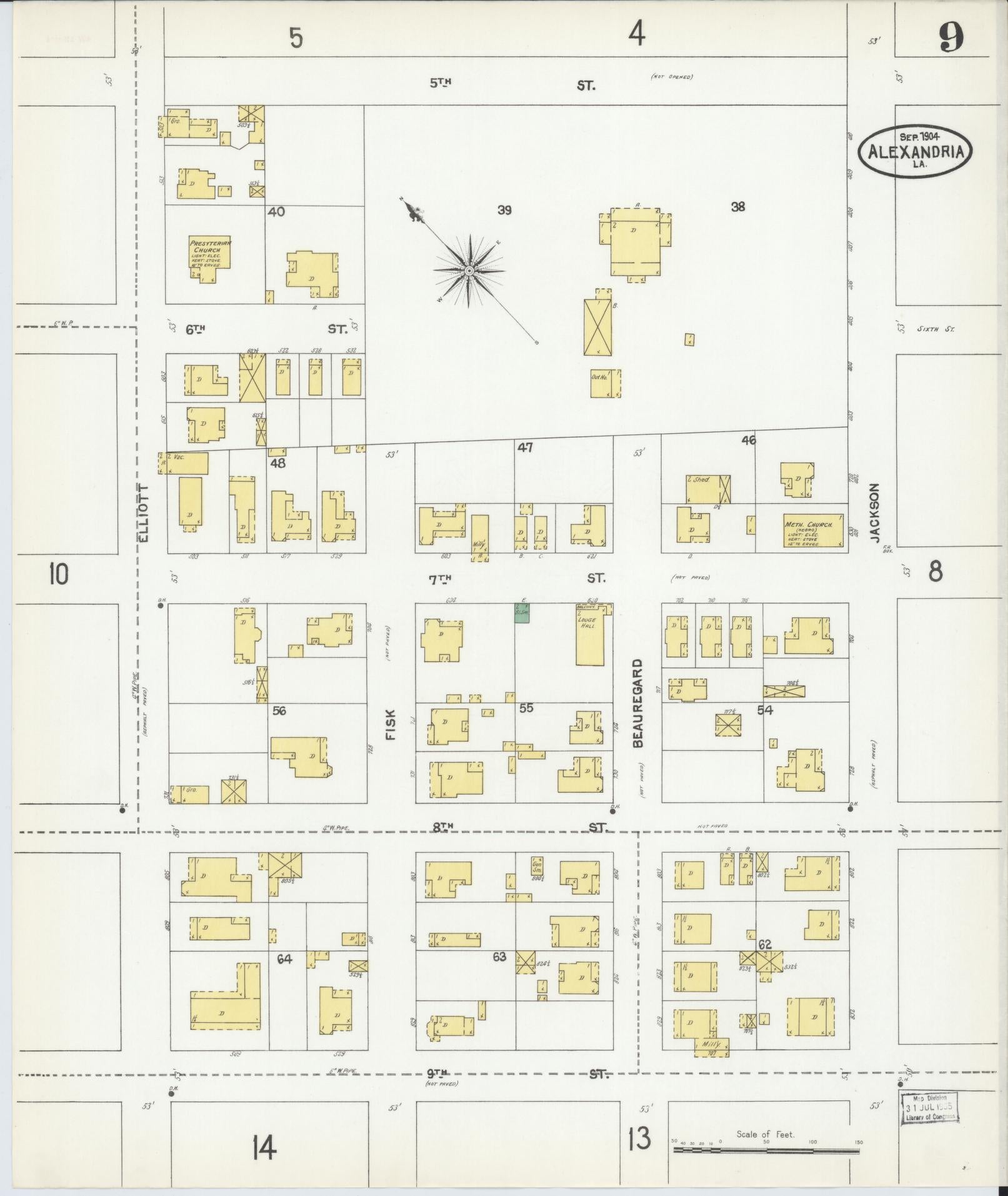 Sanborn Fire Insurance Map from Alexandria, Rapides Parish, Louisiana (1904), Sheet #0009 - Complete Map Set gallery image, historic Sanborn map, vintage wall art, Louisiana Louisiana