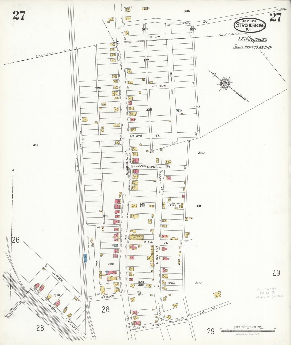 Sanborn Fire Insurance Map from Stroudsburg, Monroe County, Pennsylvania (1923), Sheet #0027 - Complete Map Set gallery image, historic Sanborn map, vintage wall art, Pennsylvania Pennsylvania