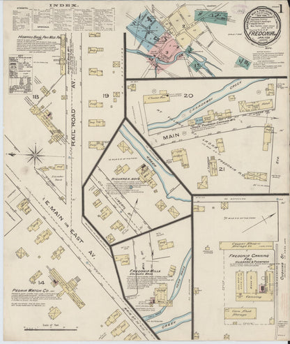 Sanborn Fire Insurance Map from Fredonia, Chautauqua County, New York (1886), Sheet #0001 - Historic Sanborn Fire Insurance Map Print, vintage old map wall art, antique decor, genealogy gift, New York New York map