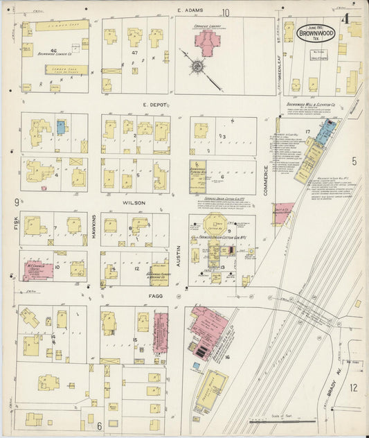 Sanborn Fire Insurance Map from Brownwood, Brown County, Texas (1915), Sheet #0004 - Historic Sanborn Fire Insurance Map Print, vintage old map wall art, antique decor, genealogy gift, Texas Texas map