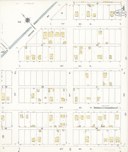 Sanborn Fire Insurance Map from Twin Falls, Twin Falls County, Idaho (1911), Sheet #0004 - Complete Map Set gallery image, historic Sanborn map, vintage wall art, Falls Idaho