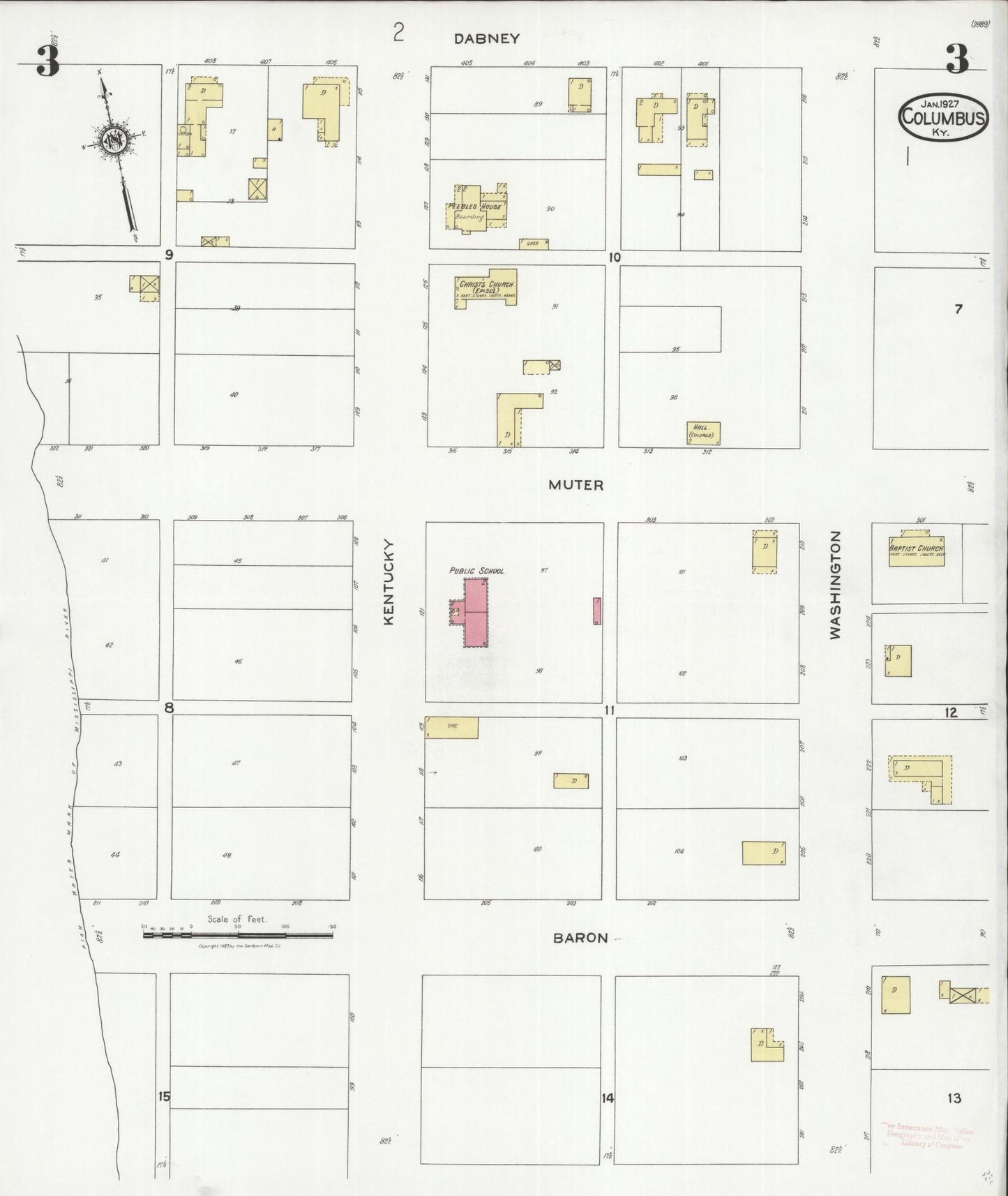 Sanborn Fire Insurance Map from Columbus, Hickman County, Kentucky (1927), Sheet #0003 - Complete Map Set gallery image, historic Sanborn map, vintage wall art, Kentucky Kentucky