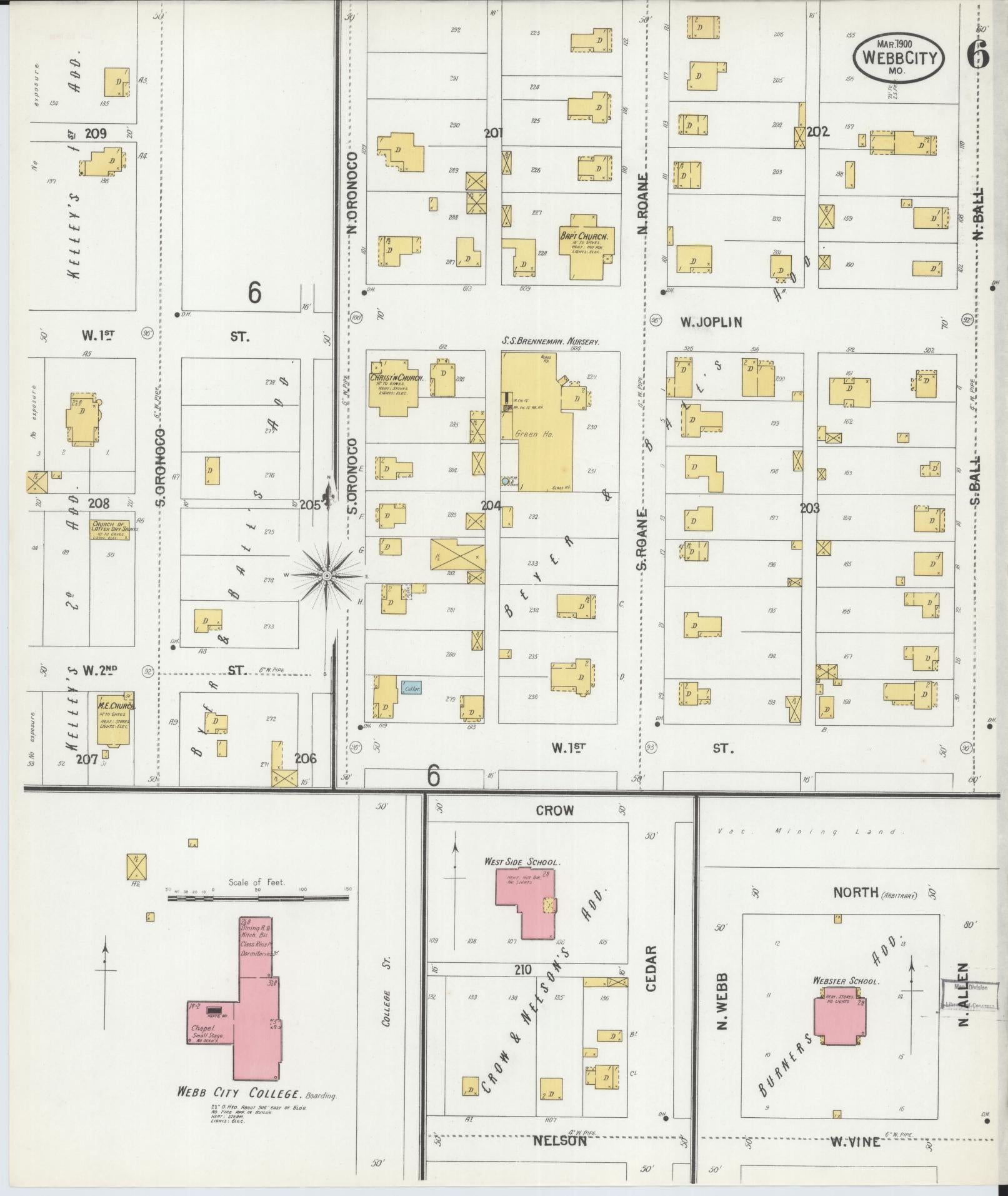 Sanborn Fire Insurance Map from Webb City, Jasper County, Missouri (1900), Sheet #0006 - Complete Map Set gallery image, historic Sanborn map, vintage wall art, Missouri Missouri