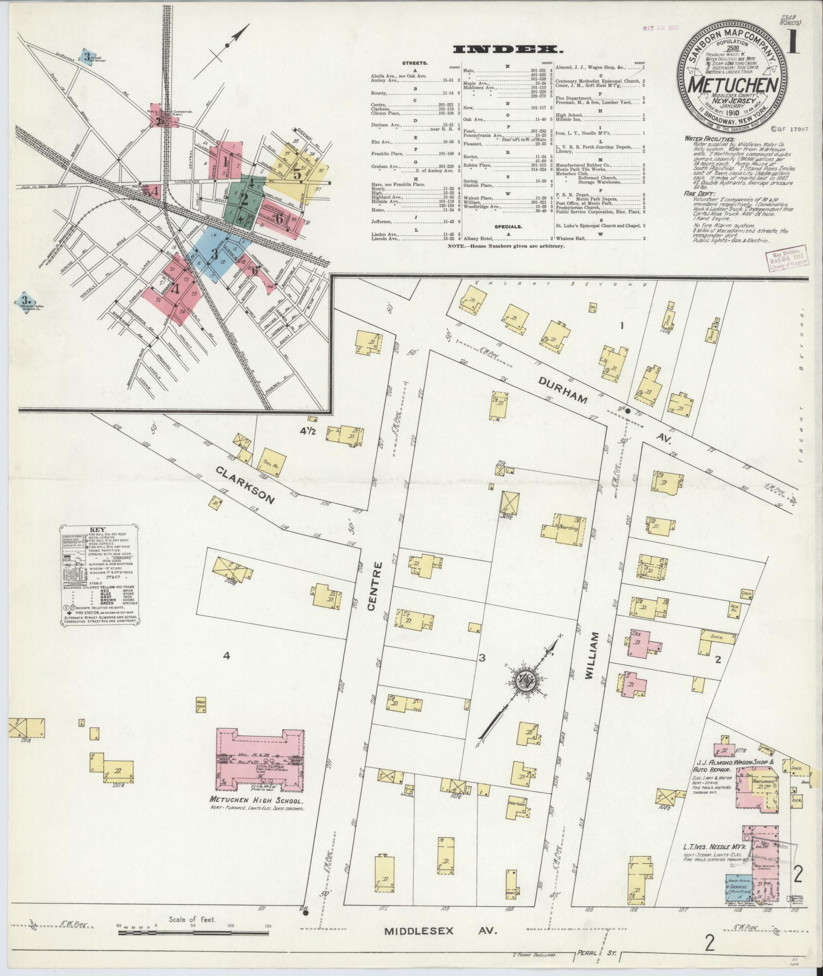 Sanborn Fire Insurance Map from Metuchen, Middlesex County, New Jersey. (1910) – Historic Sanborn Fire Insurance Map Print
