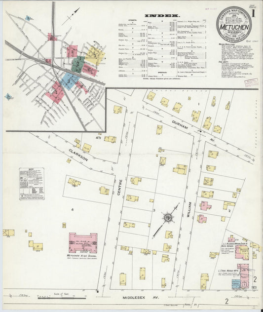 Sanborn Fire Insurance Map from Metuchen, Middlesex County, New Jersey. (1910) – Historic Sanborn Fire Insurance Map Print