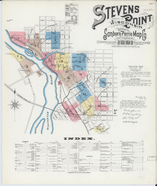 Sanborn Fire Insurance Map from Stevens Point, Portage County, Wisconsin (1891), Sheet #0001 - Complete Map Set gallery image, historic Sanborn map, vintage wall art, Wisconsin Wisconsin
