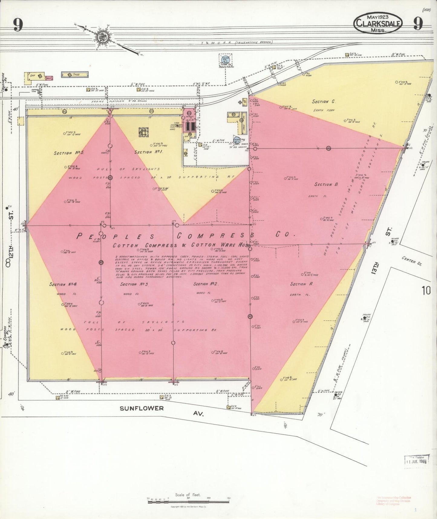 Sanborn Fire Insurance Map from Clarksdale, Coahoma County, Mississippi (1923), Sheet #0009 - Complete Map Set gallery image, historic Sanborn map, vintage wall art, Mississippi Mississippi