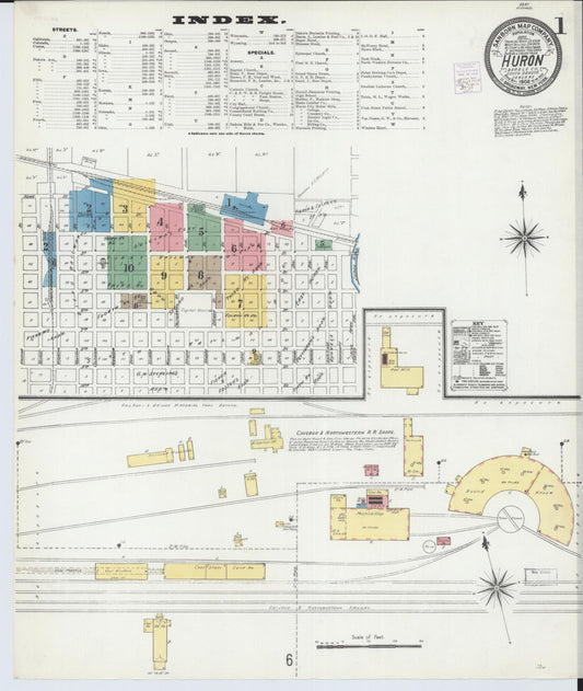 Sanborn Fire Insurance Map from Huron, Beadle County, South Dakota (1904), Sheet #0001 - Historic Sanborn Fire Insurance Map Print, vintage old map wall art, antique decor, genealogy gift, South Dakota South Dakota map
